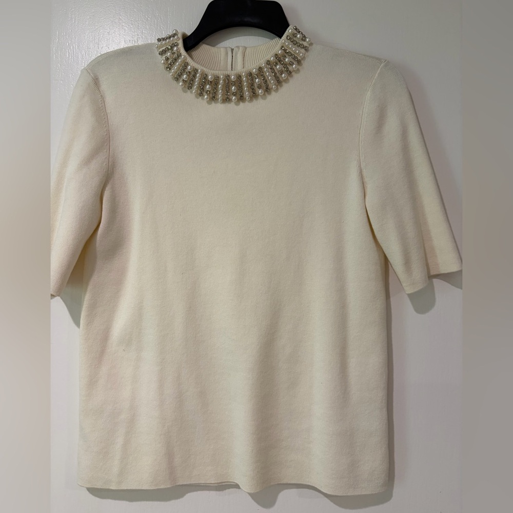 Talbots small beaded sweater top. Cream colored